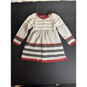 Pink Angel Knit Sweater Dress | Toddler 2T | Striped Gray Cream Red |Long Sleeve
